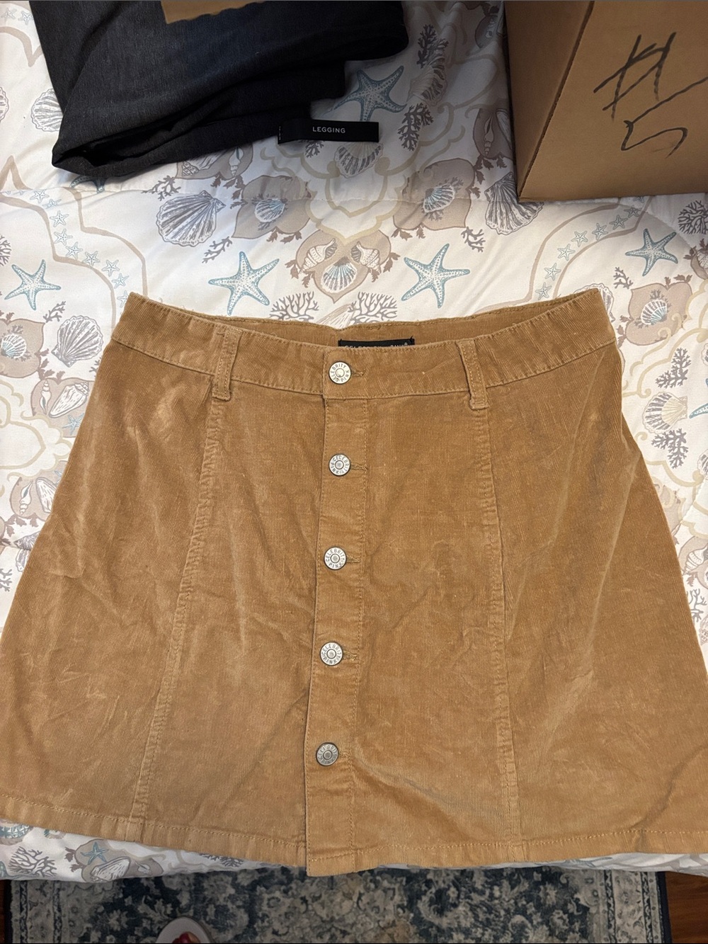 Celebrity Pink Camel Corduroy Button-Front A-Line Mini Skirt